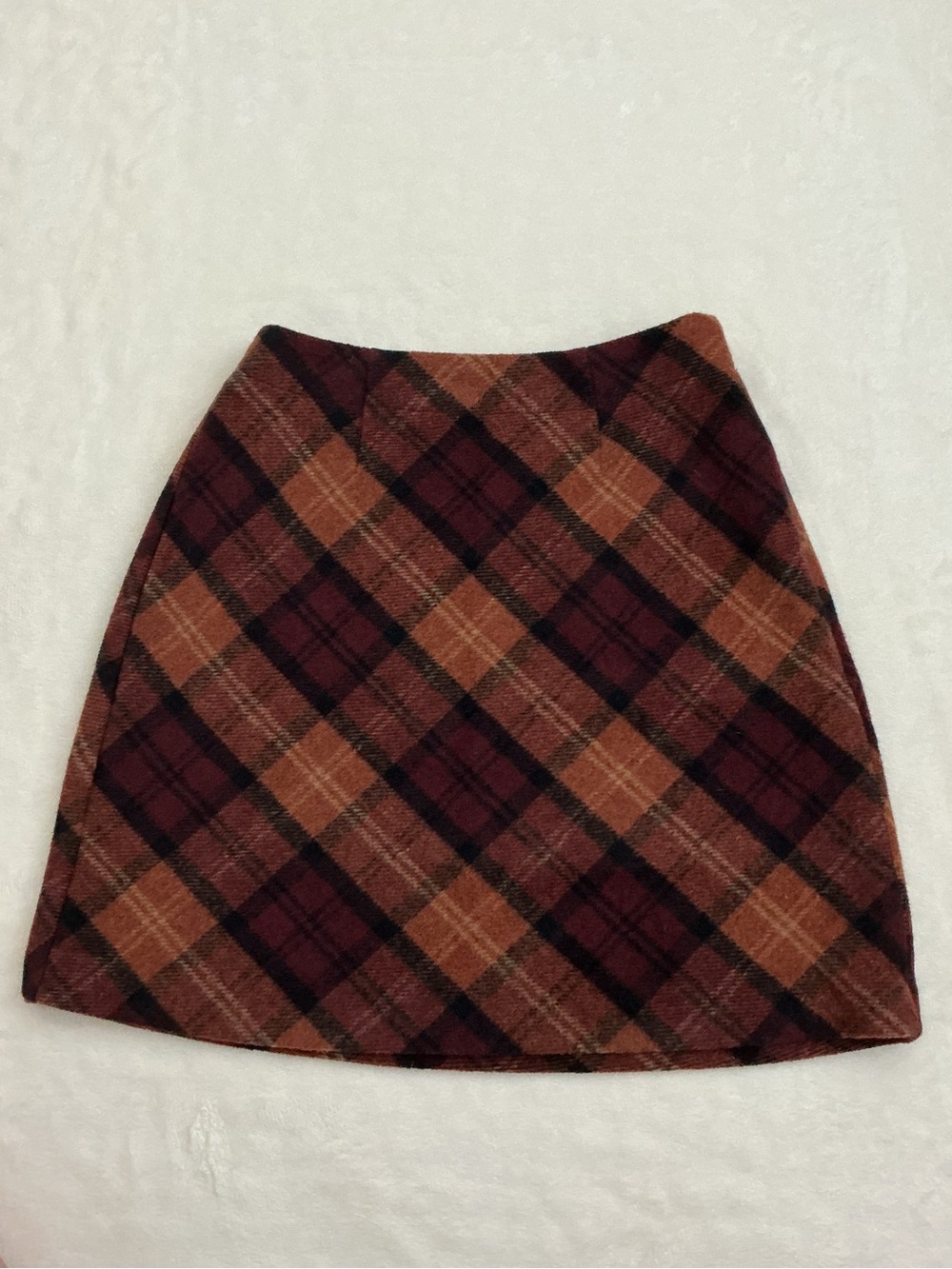 LC Lauren Conrad Plaid Mini Skirt XS Brown Burgundy Wool Blend
